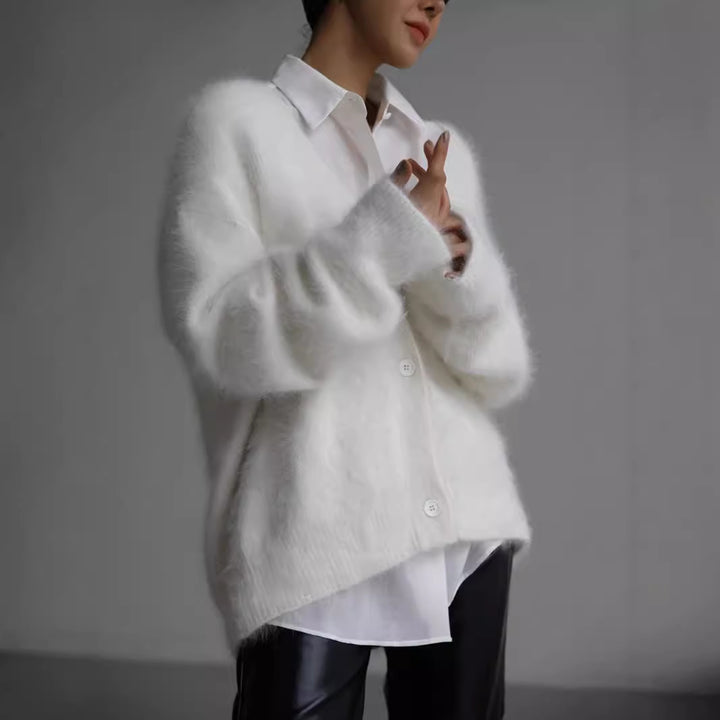 Damen weicher Strickcardigan mit luxuriösem Mohair-Anteil und lässigem Schnitt Drune