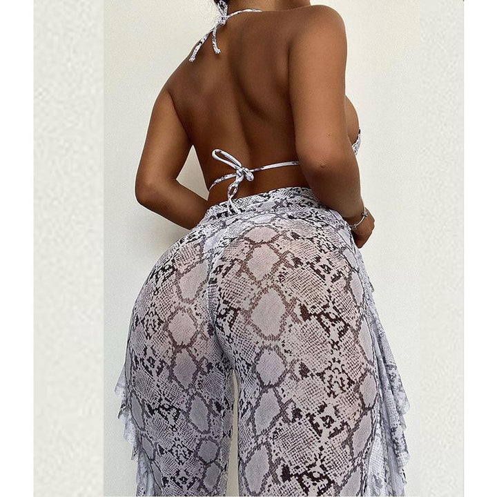 Damen Bikini-Set mit raffiniertem Schlangenmotiv und schwingendem Rock Drune