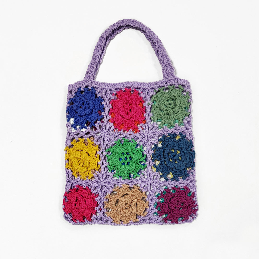Damen gehäkelte Handtasche mit buntem Blumenmuster Drune