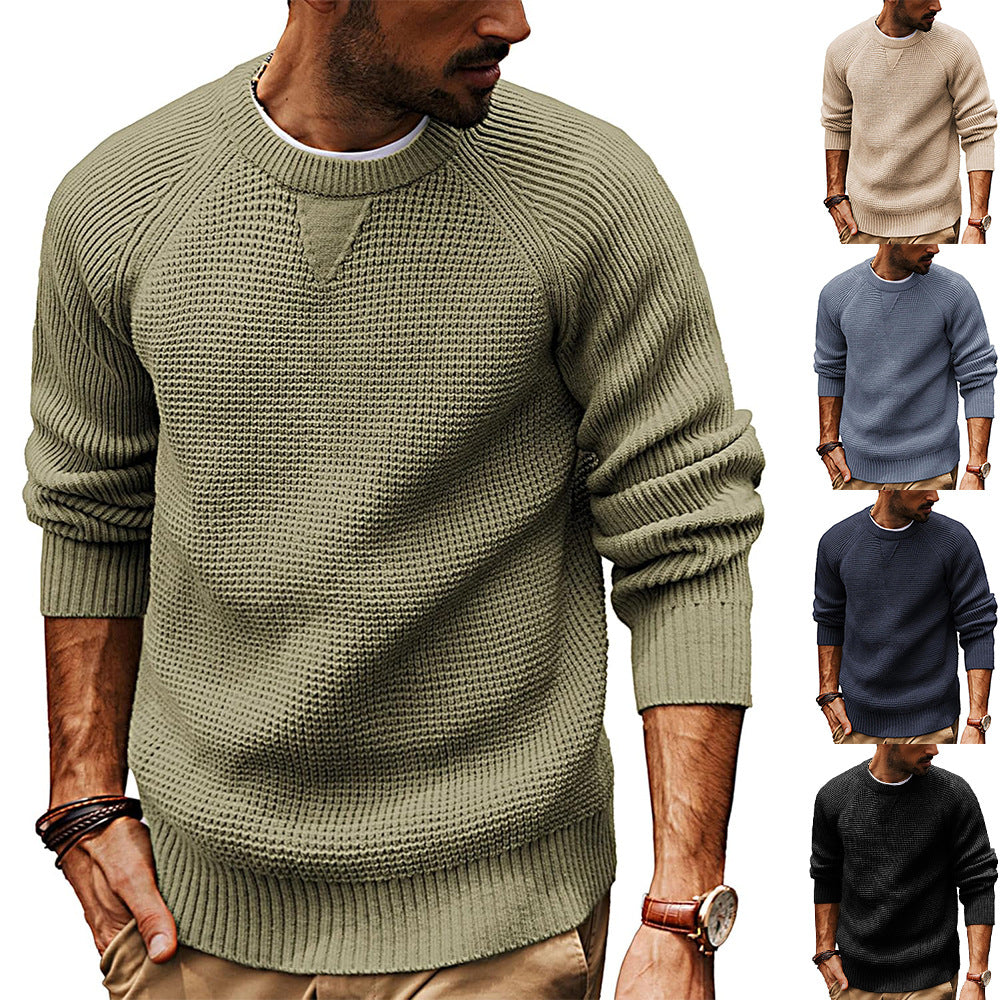 Herren lässiger Strickpullover mit strukturiertem Gewebemuster und Rundhalsausschnitt Drune