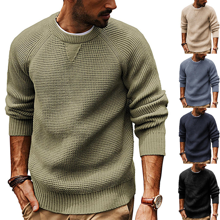 Herren lässiger Strickpullover mit strukturiertem Gewebemuster und Rundhalsausschnitt Drune