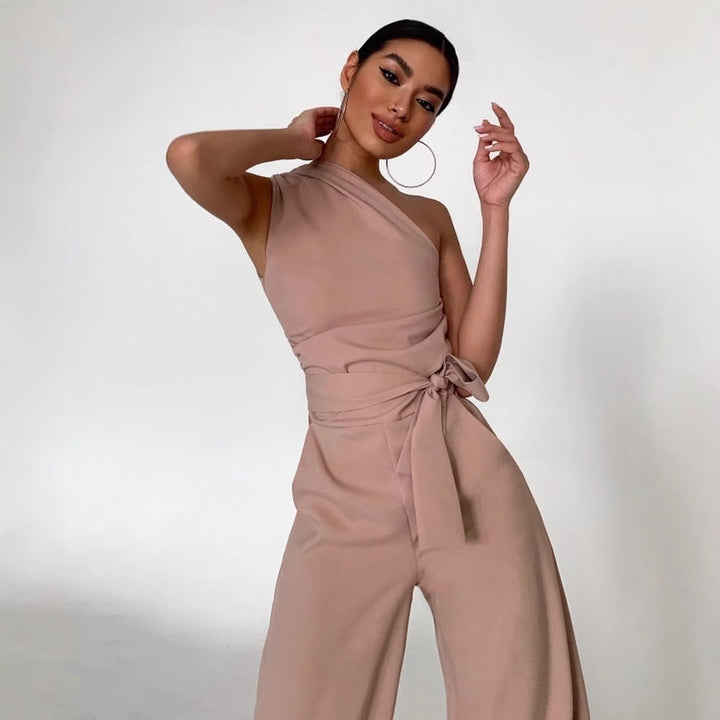 Damen One-Shoulder Jumpsuit mit weitem Bein Drune