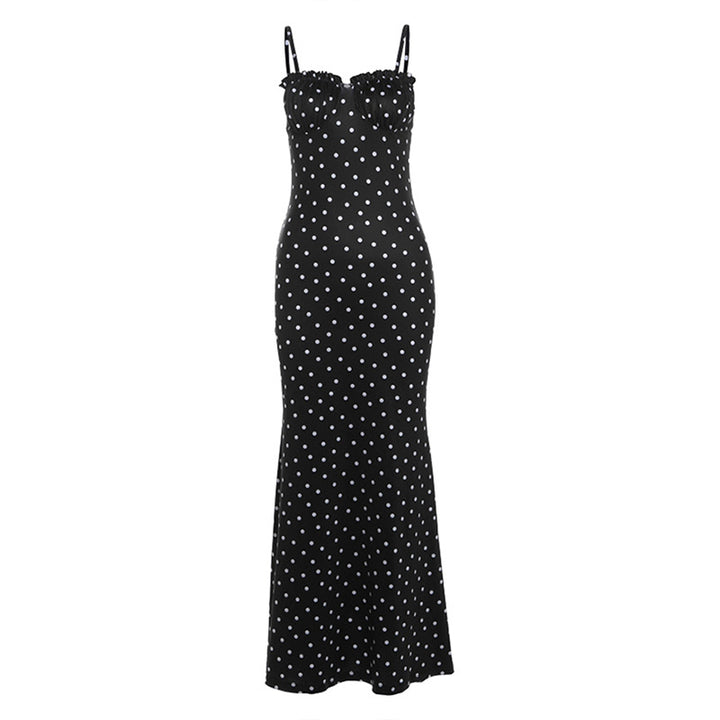 Damen Figurformendes Maxikleid mit elastischen Trägern und raffiniertem Punkte-Design Drune