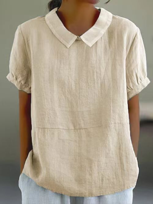 Damen luftige Bluse mit Kragen und umschlägigen Ärmeln Drune