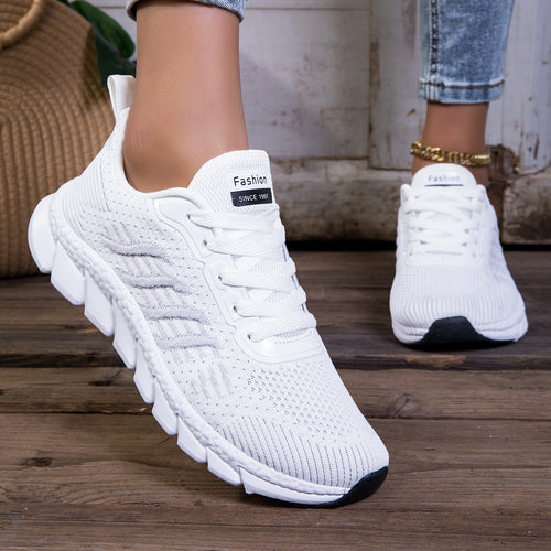 Damen nan gestrickter Schlupf-Sneaker mit elastischem Schaft, Zier-Schnürung und segmentierter Dämpfungssohle Drune