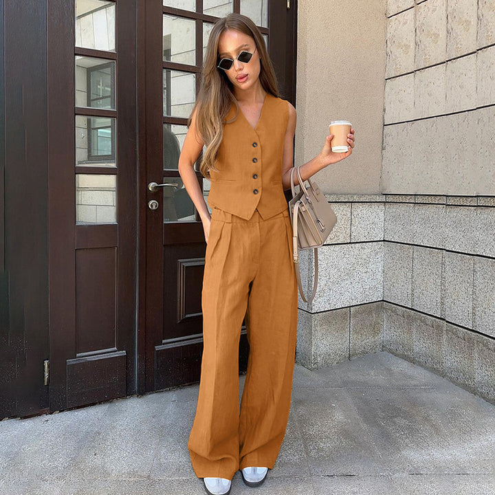 Damen elegante Anzug-Weste mit taillierter Passform und Weitem Bein Drune