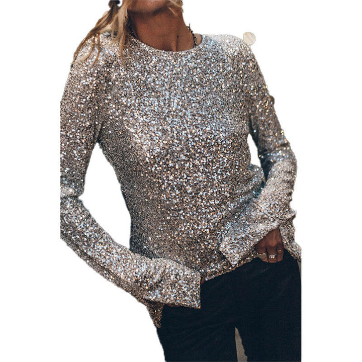 Damen Glitzerndes Oberteil mit langen Rüschenärmeln und allover Pailletten Drune