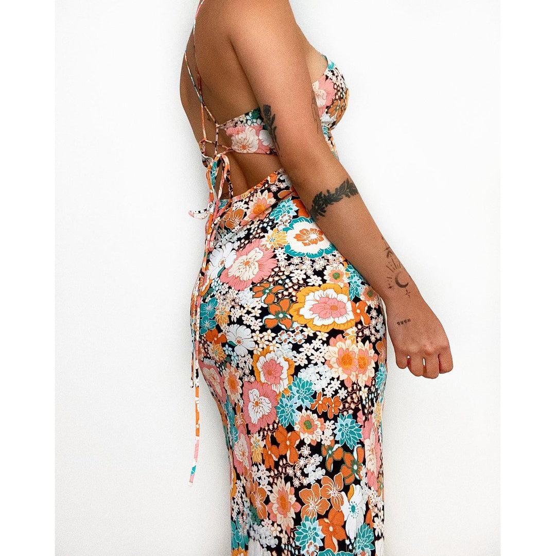 Damen Maxikleid mit tiefem V-Ausschnitt und seitlichem Schlitz Drune