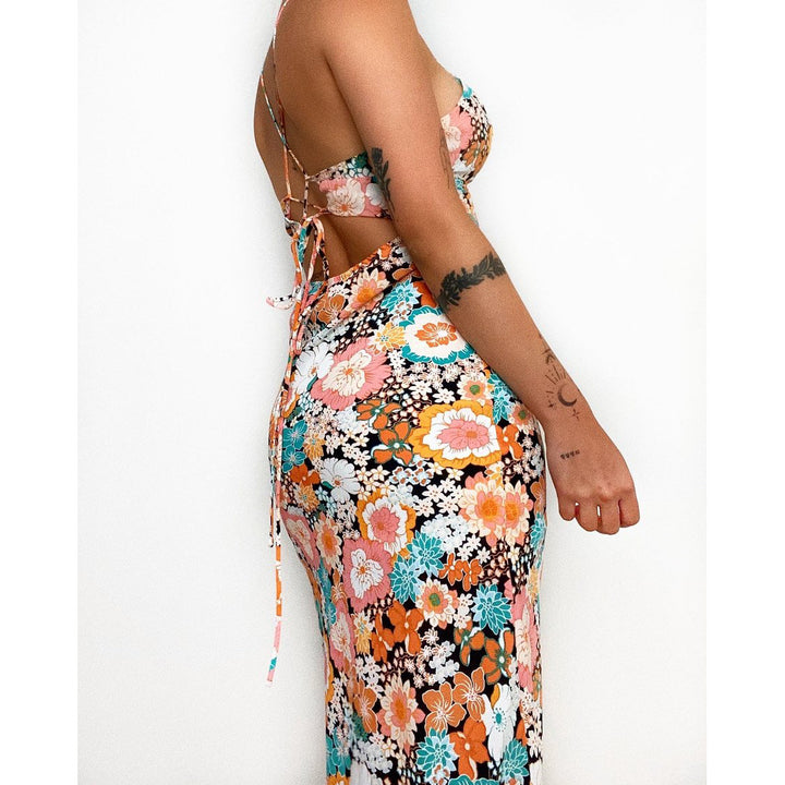 Damen Maxikleid mit tiefem V-Ausschnitt und seitlichem Schlitz Drune