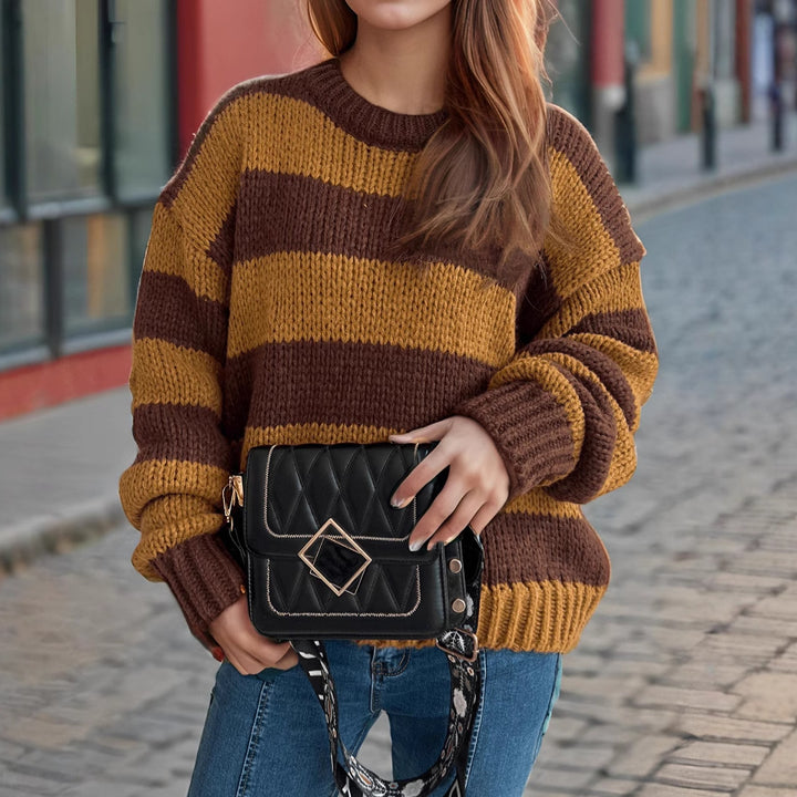 Damen Übergroßer gestreifter Strickpullover Drune