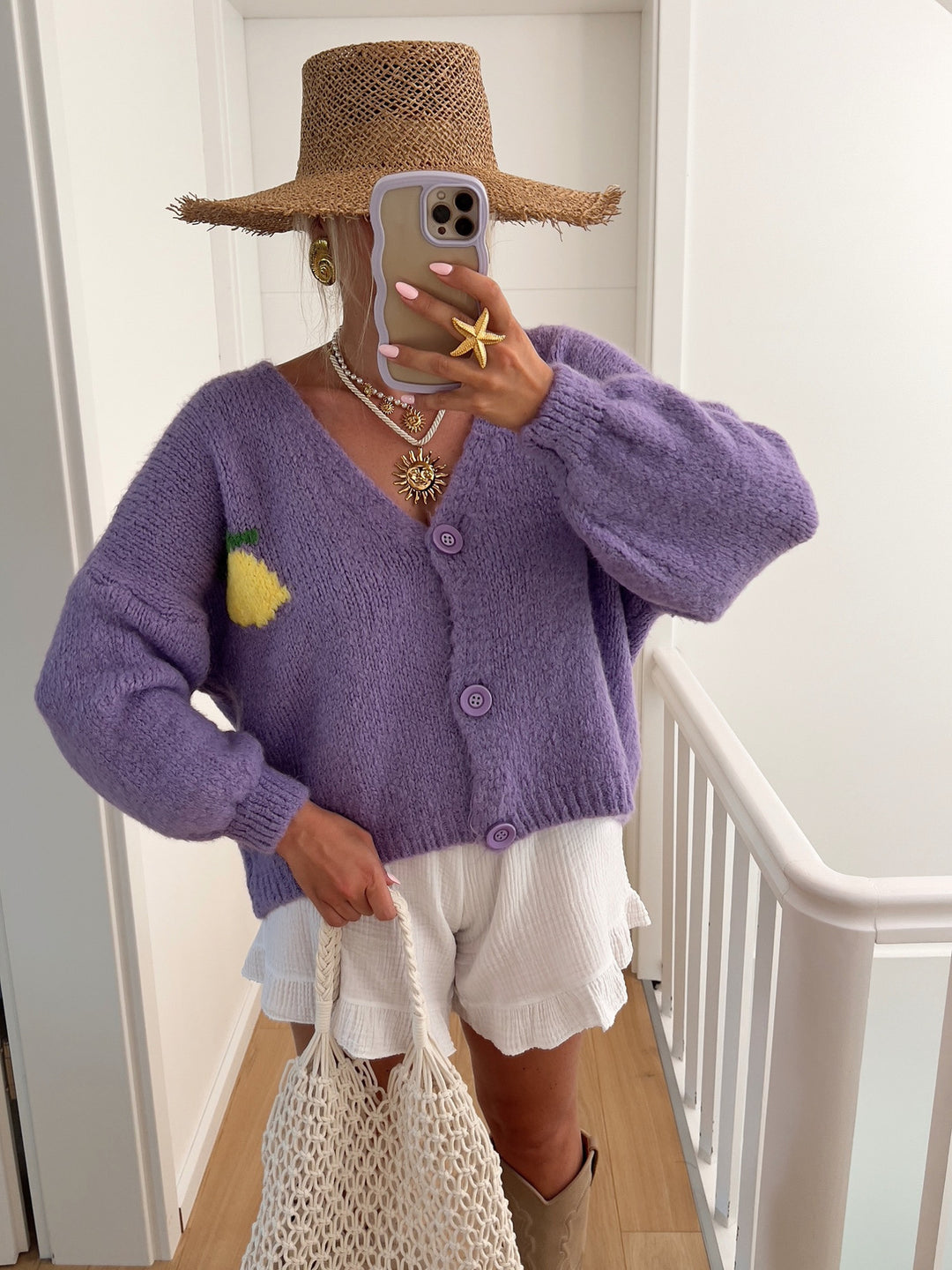 Damen Grobstrick Cardigan mit fröhlichem Motiv Drune