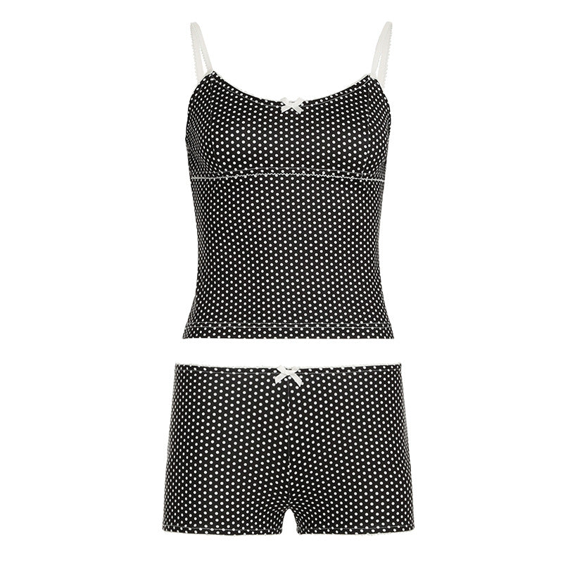 Damen Schlafshorts-Set mit Punkten und verstellbaren Spaghetti-Trägern Drune