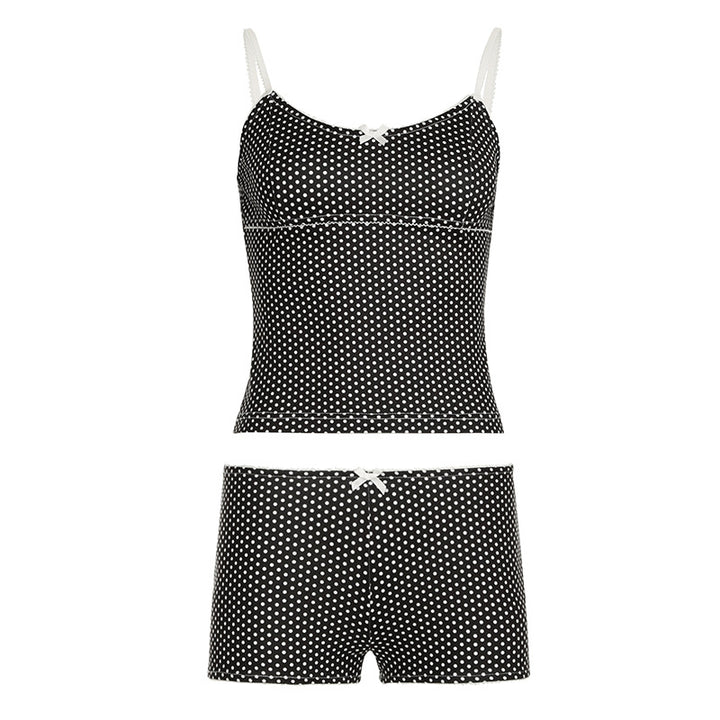 Damen Schlafshorts-Set mit Punkten und verstellbaren Spaghetti-Trägern Drune
