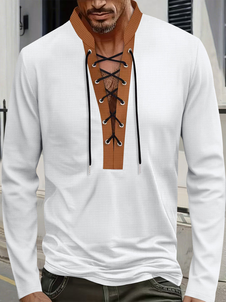 Herren modisches Langarmshirt mit einzigartigem Schnürdesign und ansprechendem Kragen Drune