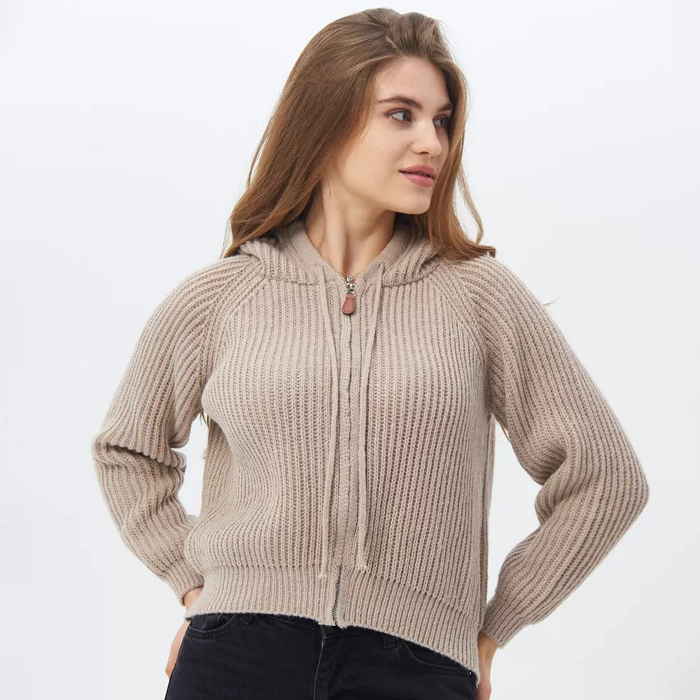 Damen Kuscheliger Kapuzenpullover im Rippdesign mit cropped Schnitt Drune