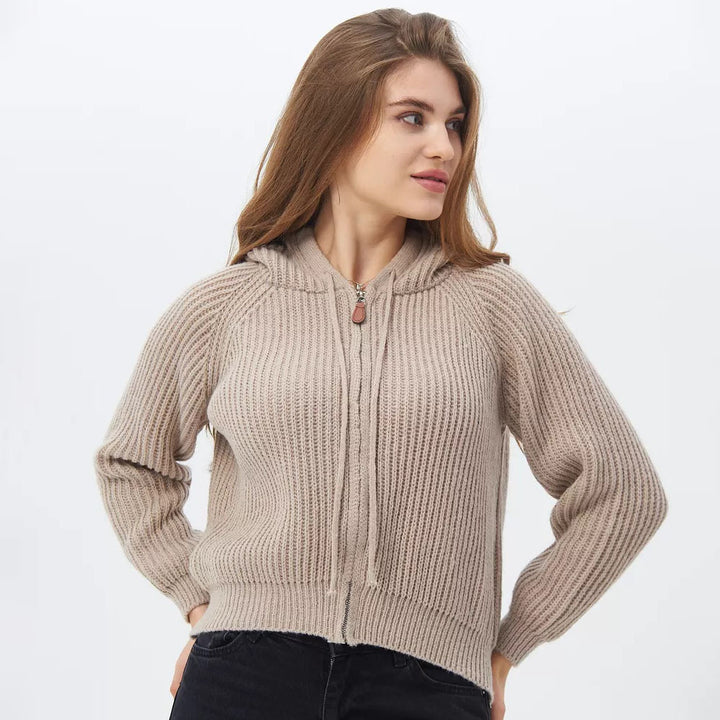 Damen Kuscheliger Kapuzenpullover im Rippdesign mit cropped Schnitt Drune