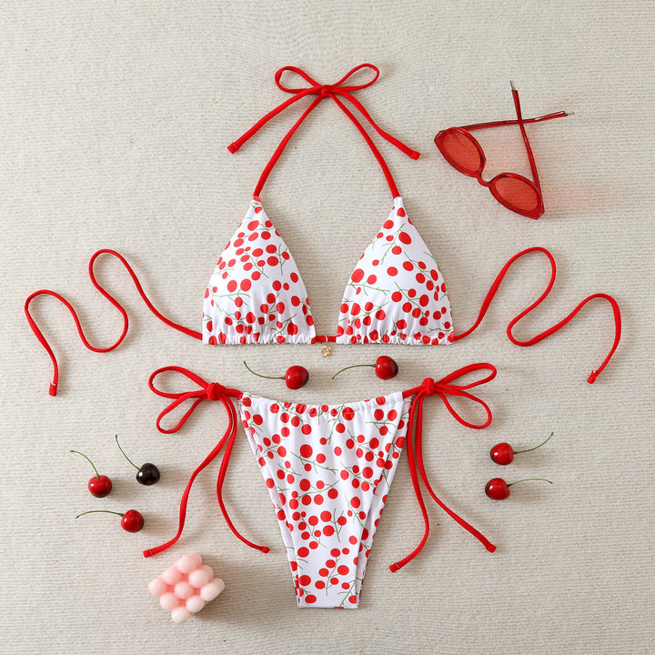 Damen bunter Karo-Bikini mit frechem Kirschmuster Drune