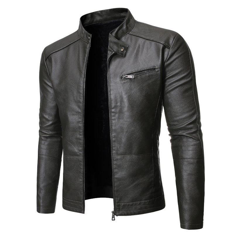 Herren Lederjacke mit stylishem Stehkragen und praktischen Reißverschlusstaschen Drune