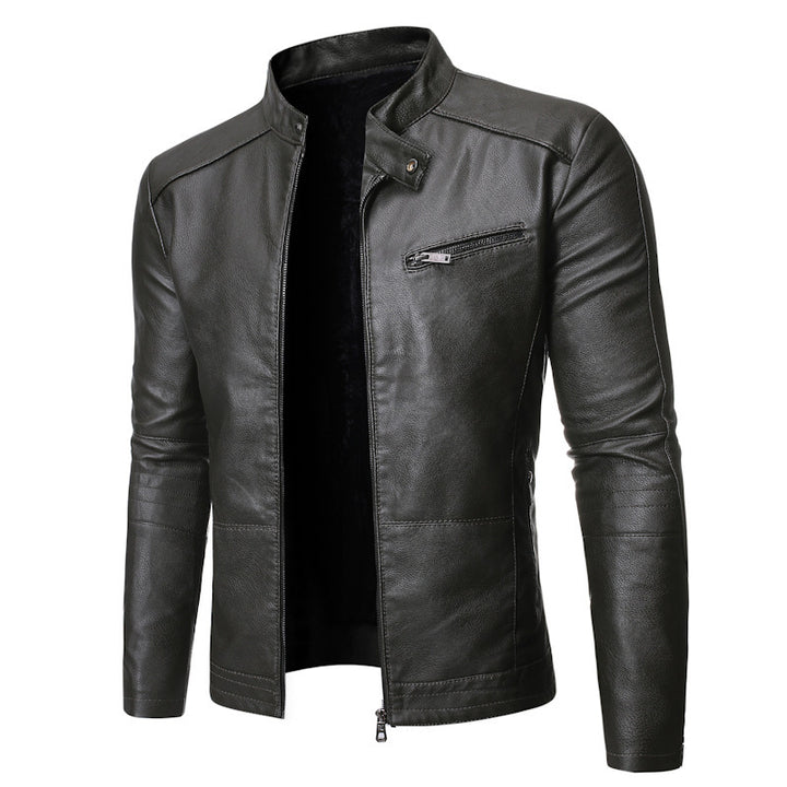 Herren Lederjacke mit stylishem Stehkragen und praktischen Reißverschlusstaschen Drune