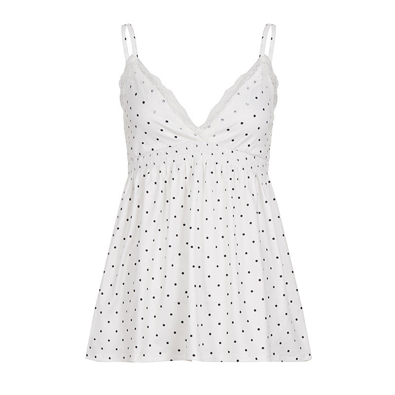 Damen Spaghetti-Top mit floralem Spitzenbesatz und elastischem Bund Drune