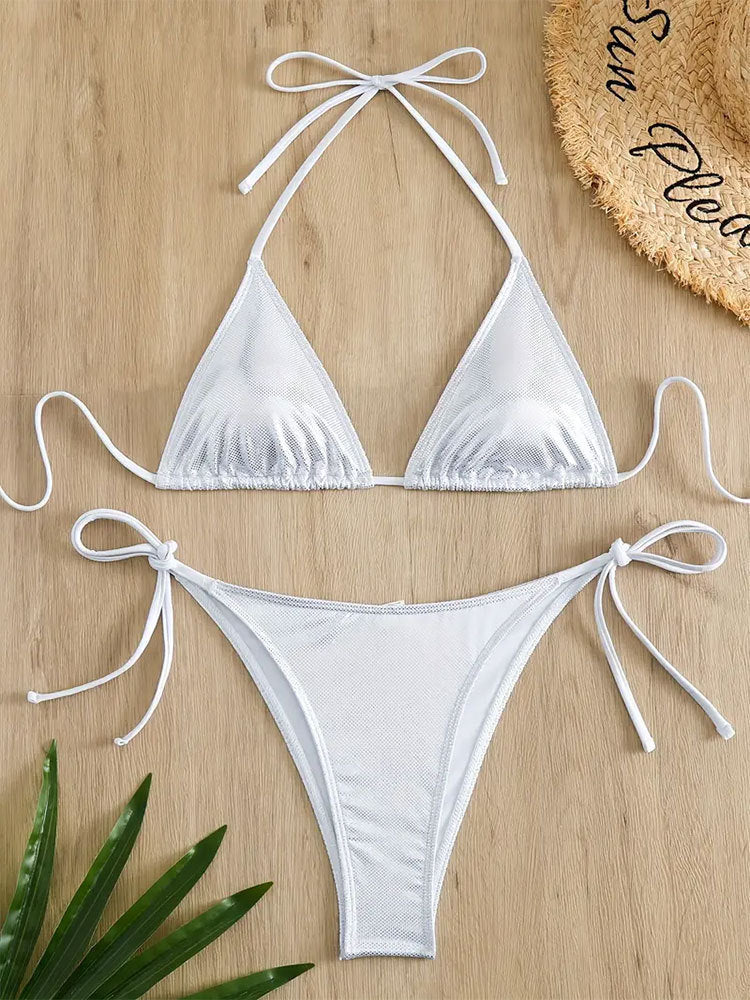 Damen Triangel-Bikini mit diamantartigem Netz-Design Drune