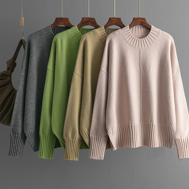 Damen Oversized Strickpullover mit Rippenbund Drune