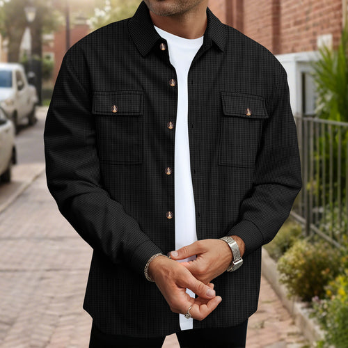 Herren modische Hemdjacke mit durchgehender Knopfleiste und Brusttaschen Drune