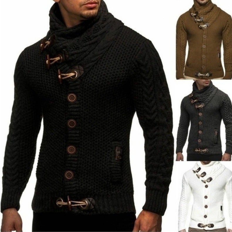 Herren Strickjacke mit kreativer Knopfleiste und hohem Kragen Drune