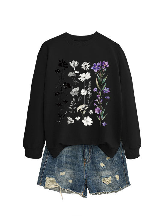 Damen Sweatshirt mit floralem Grafikdesign und weichem Innenfutter Drune