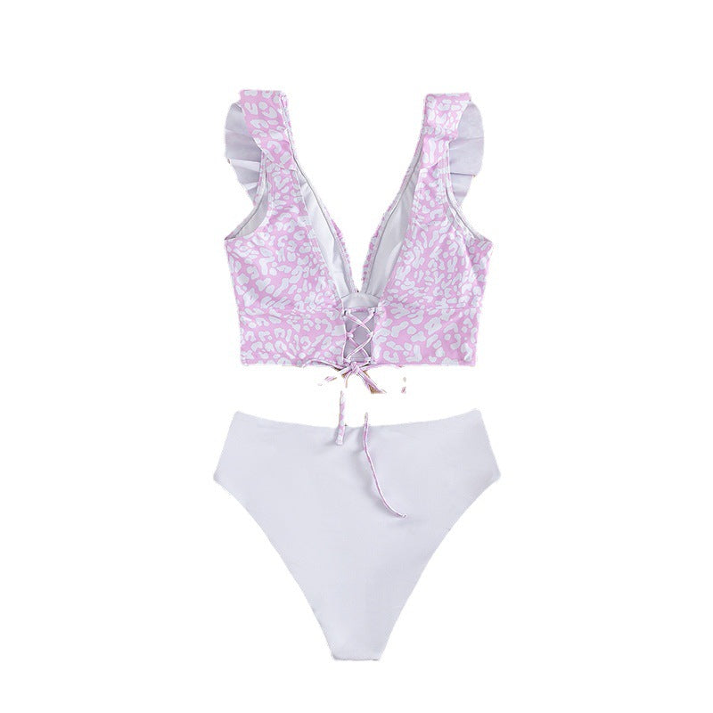 Damen Crop-Bikinioberteil mit Rüschendetails und animalischem Muster Drune