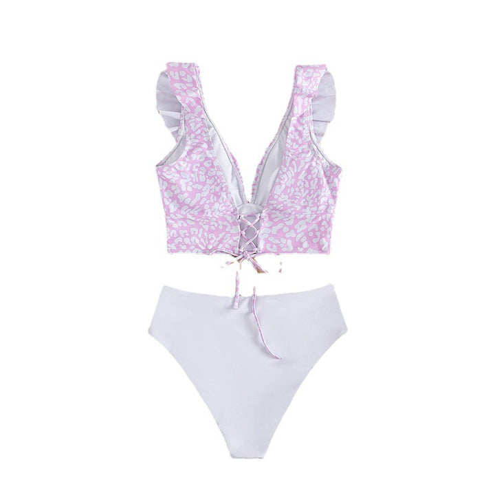 Damen Crop-Bikinioberteil mit Rüschendetails und animalischem Muster Drune