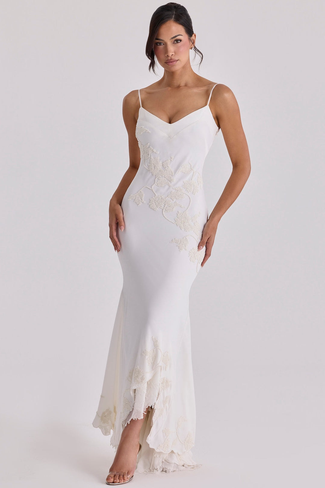 Damen Elegantes Abendkleid mit floralem Spitzenbesatz Drune