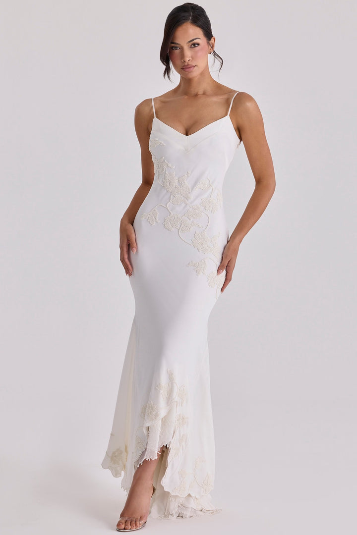Damen Elegantes Abendkleid mit floralem Spitzenbesatz Drune