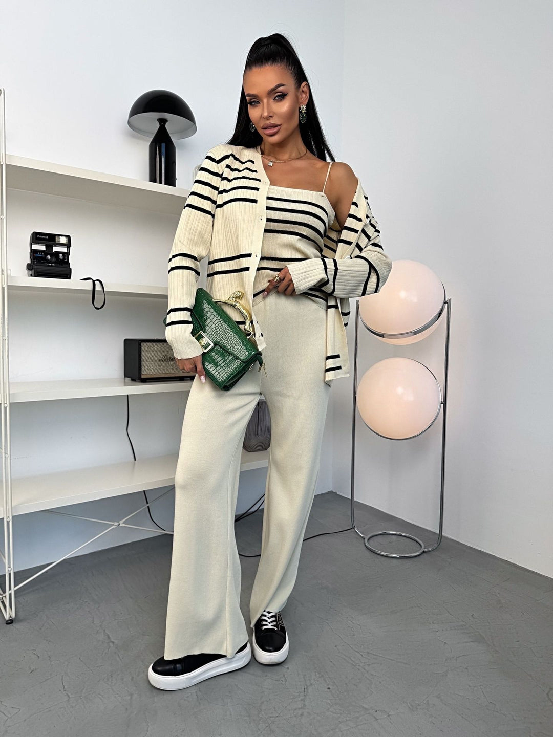 Damen Strick-Set mit eleganter Cardigan-Jacke und weitem Hosenbein Drune