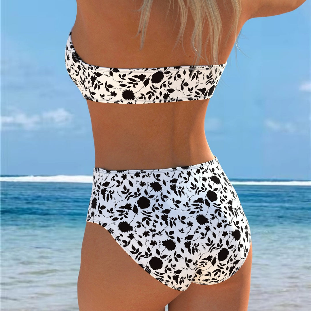 Damen Bikini-Set mit Bandeau-Oberteil und hohem Taillenbund Drune