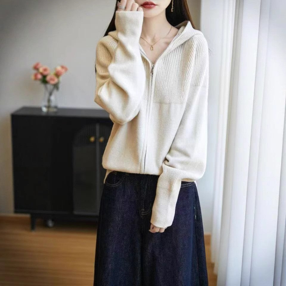 Damen Strickjacke mit Kapuze und Reißverschluss Drune