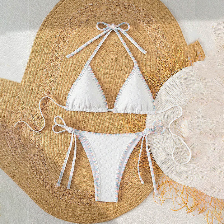 Damen Triangel-Bikini mit floralem Spitzenband Drune