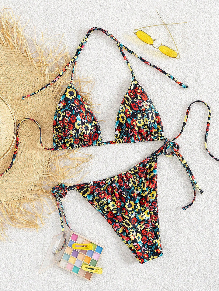 Damen Triangel-Bikini mit verspieltem Blumenmuster Drune