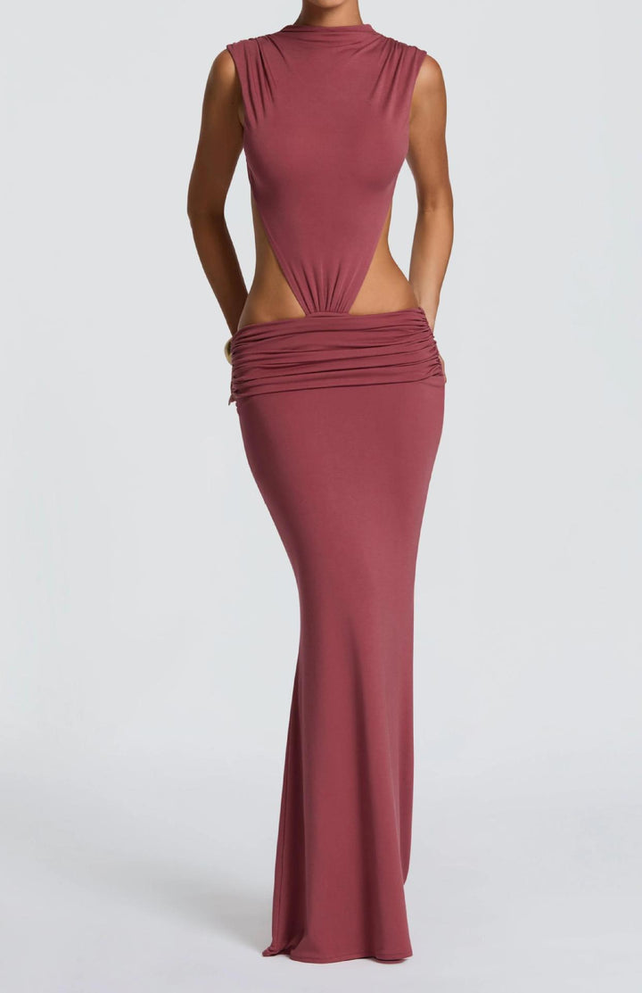 Damen Langes Maxi-Kleid mit raffinierten Cut-Outs und Raffung Drune