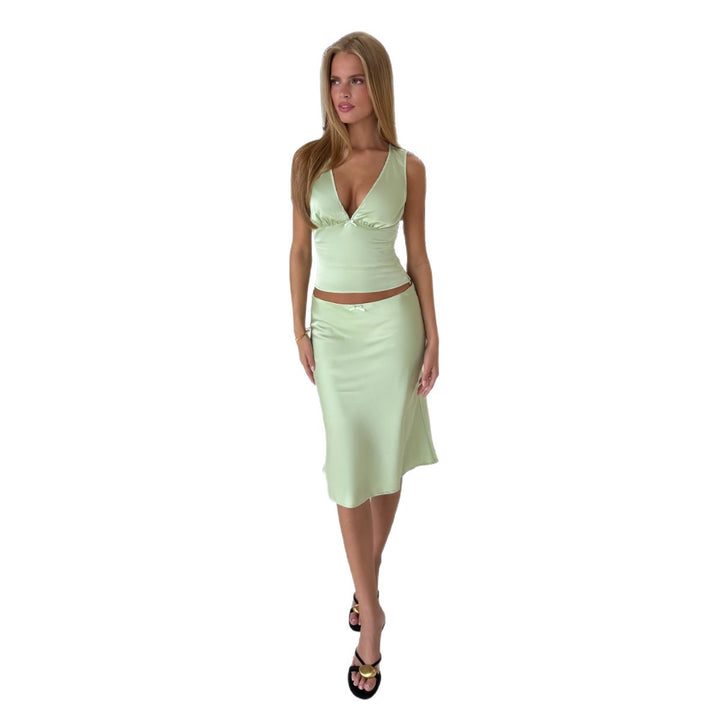 Damen elegantes Zweiteiler-Set mit V-Ausschnitt und fließendem Material Drune