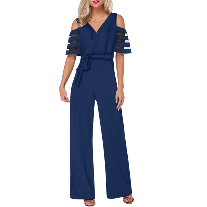 Damen Eleganter Jumpsuit mit transparenten Ärmel-Details und Taillengürtel Drune