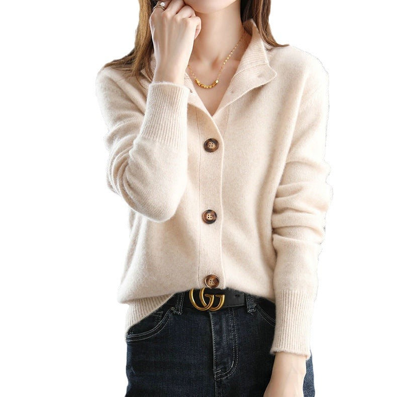 Damen eleganter und komfortabler Strickpullover mit großen Knöpfen Drune