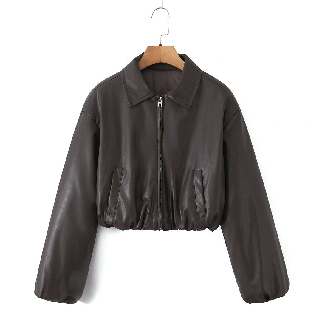 Damen Kunstleder Bikerjacke im lässigen Cropped-Design Drune
