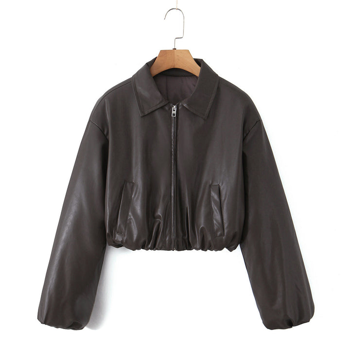 Damen Kunstleder Bikerjacke im lässigen Cropped-Design Drune
