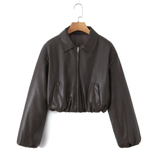 Damen Kunstleder Bikerjacke im lässigen Cropped-Design Drune