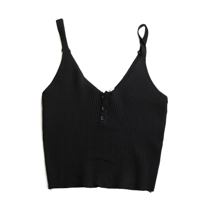 Damen ärmelloses Rippstricktop mit Knopfleiste und dezentem Design Drune