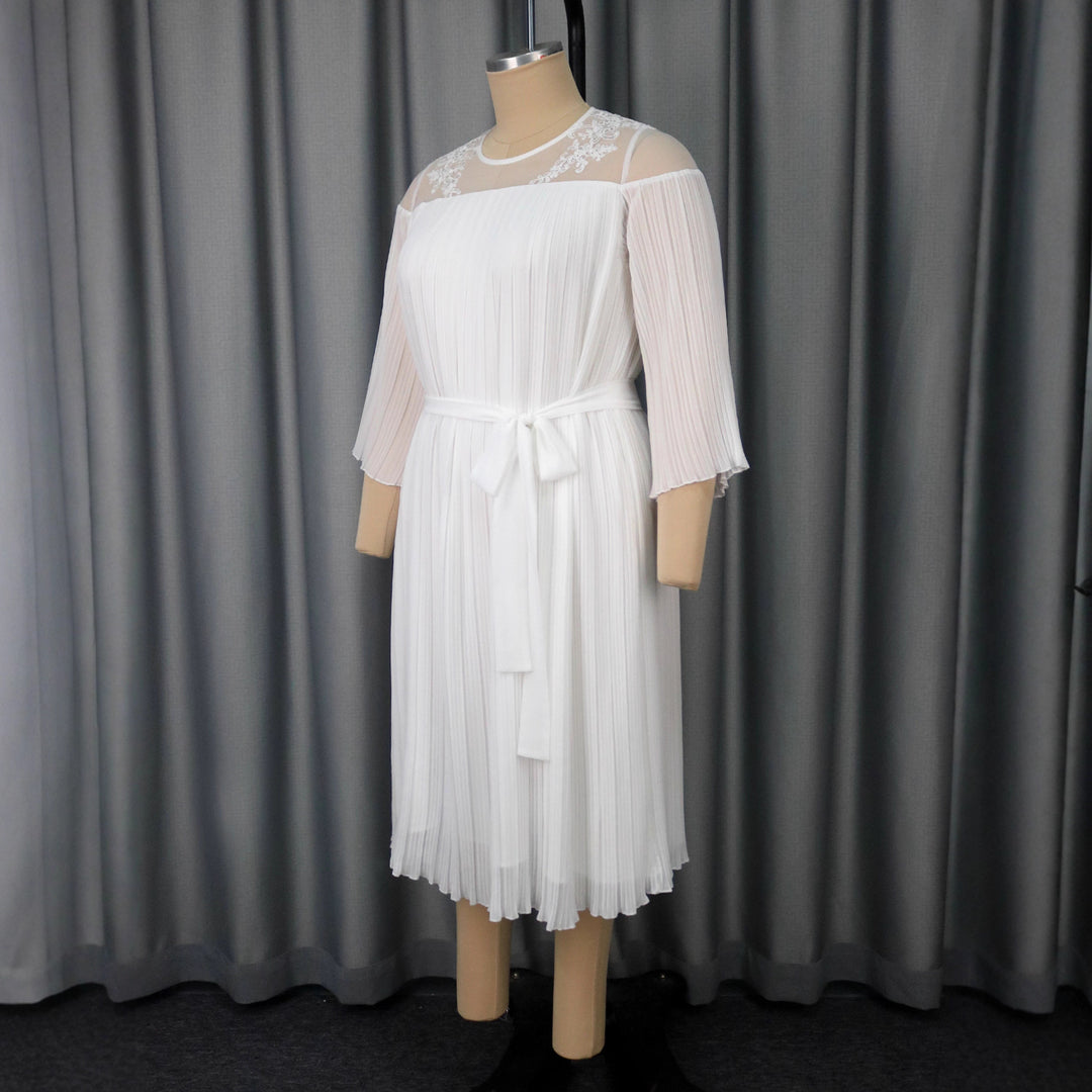 Damen festliches Faltenkleid mit Spitzenakzenten Drune