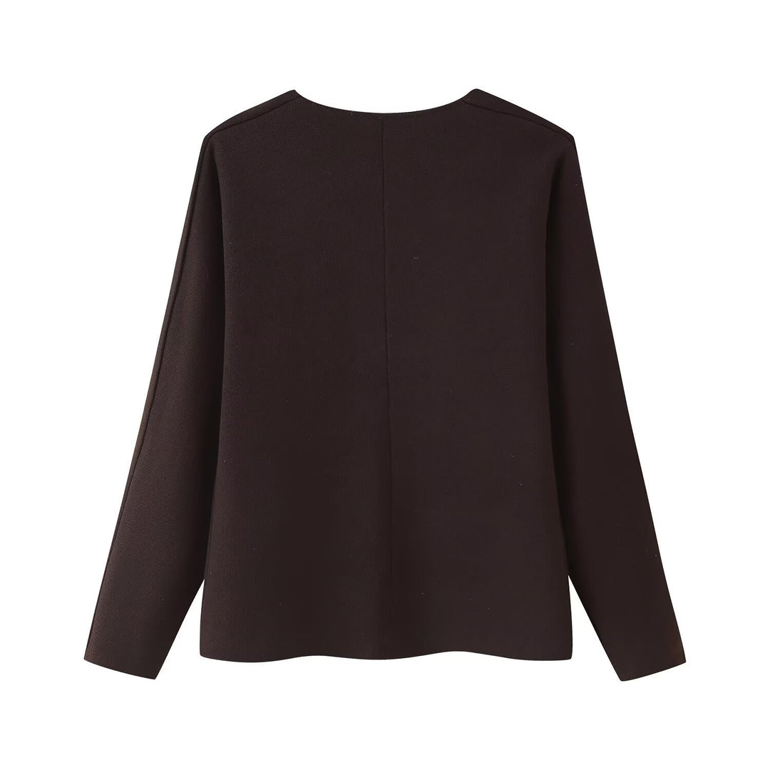 Damen elegante Strickjacke mit V-Ausschnitt und Knopfleiste Drune