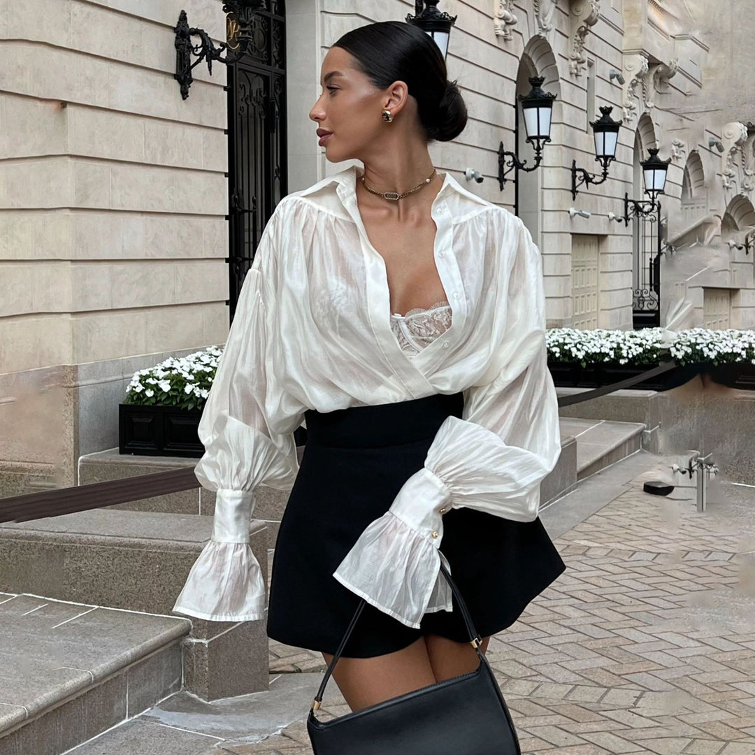 Damen Elegante Bluse mit überschnittenen Schultern und voluminösen Ärmeln Drune