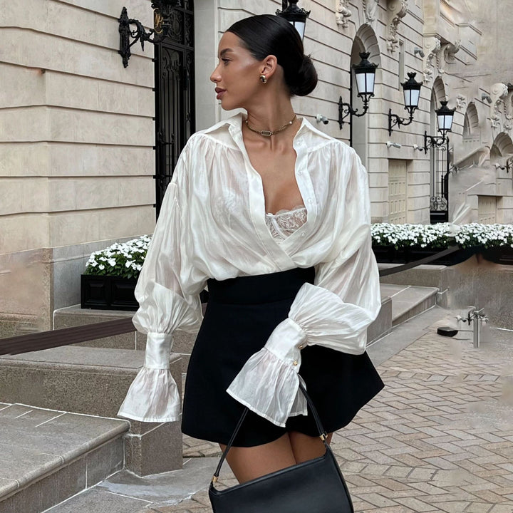 Damen Elegante Bluse mit überschnittenen Schultern und voluminösen Ärmeln Drune